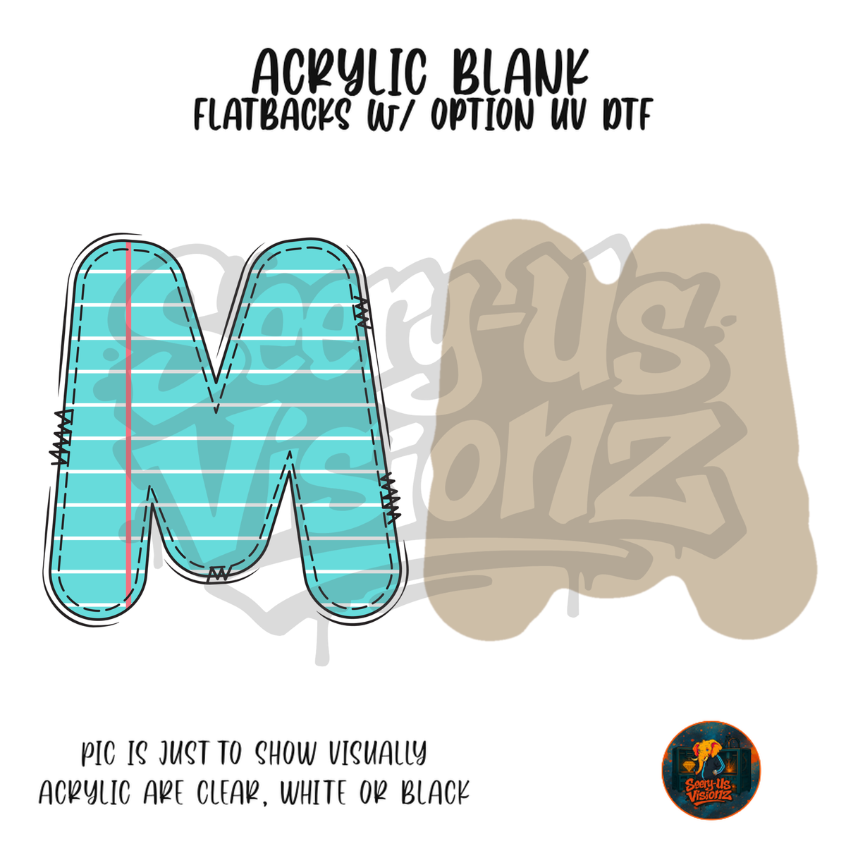 Letter M Teal Notebook Paper acrylic blank, Acrylic & UV DTF Print
