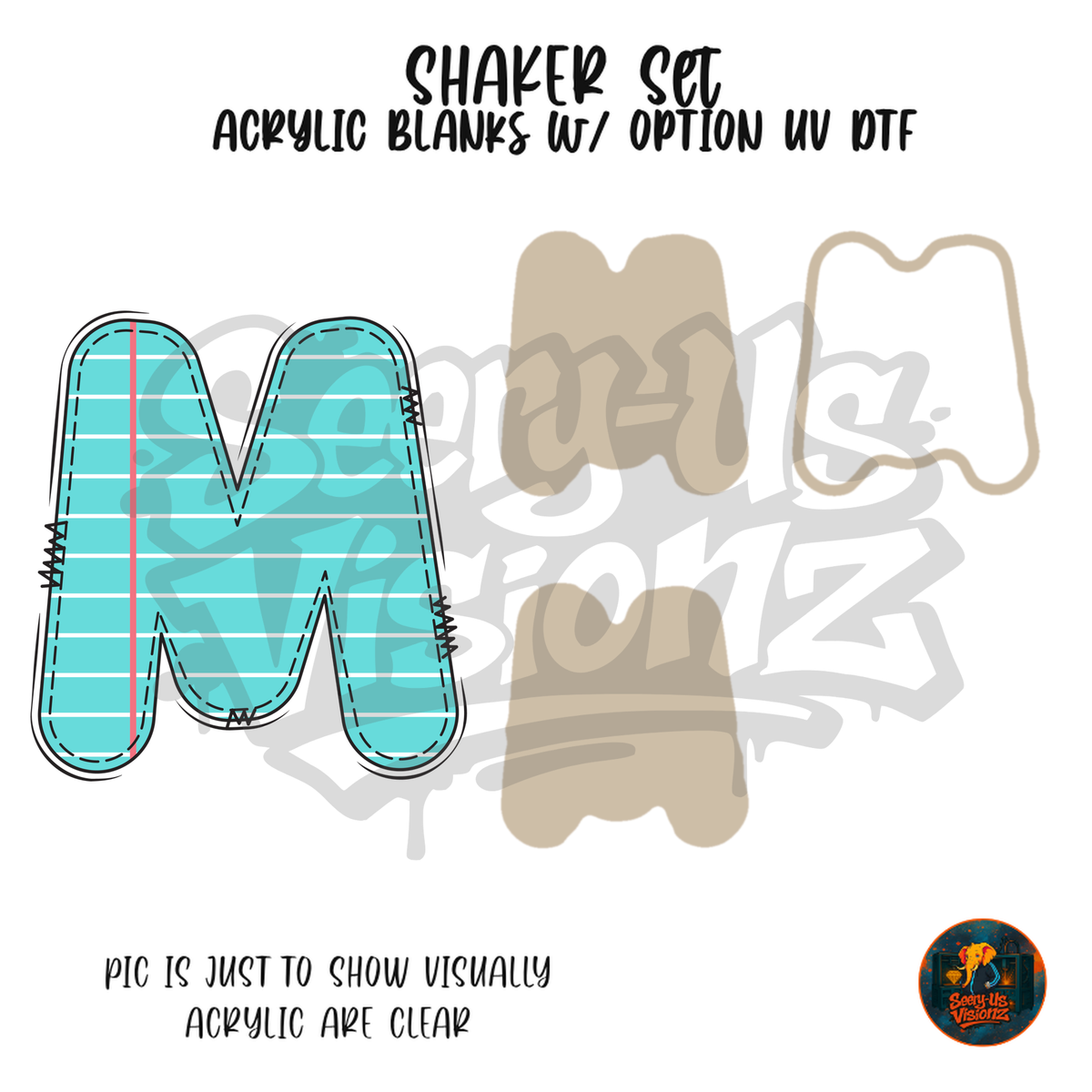 Letter M Teal Notebook Paper shaker set acrylic blanks