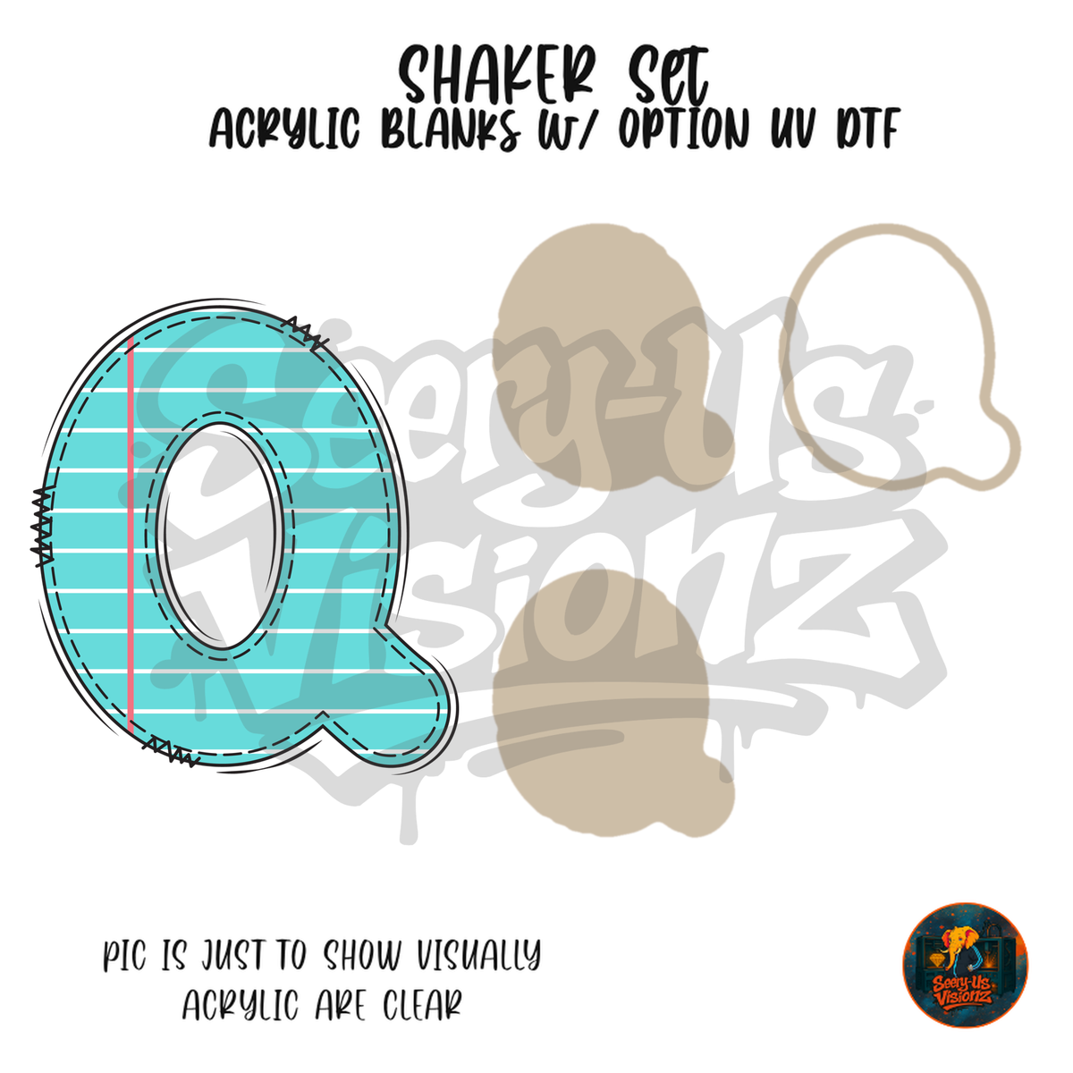 Letter Q Teal Notebook Paper shaker set acrylic blanks