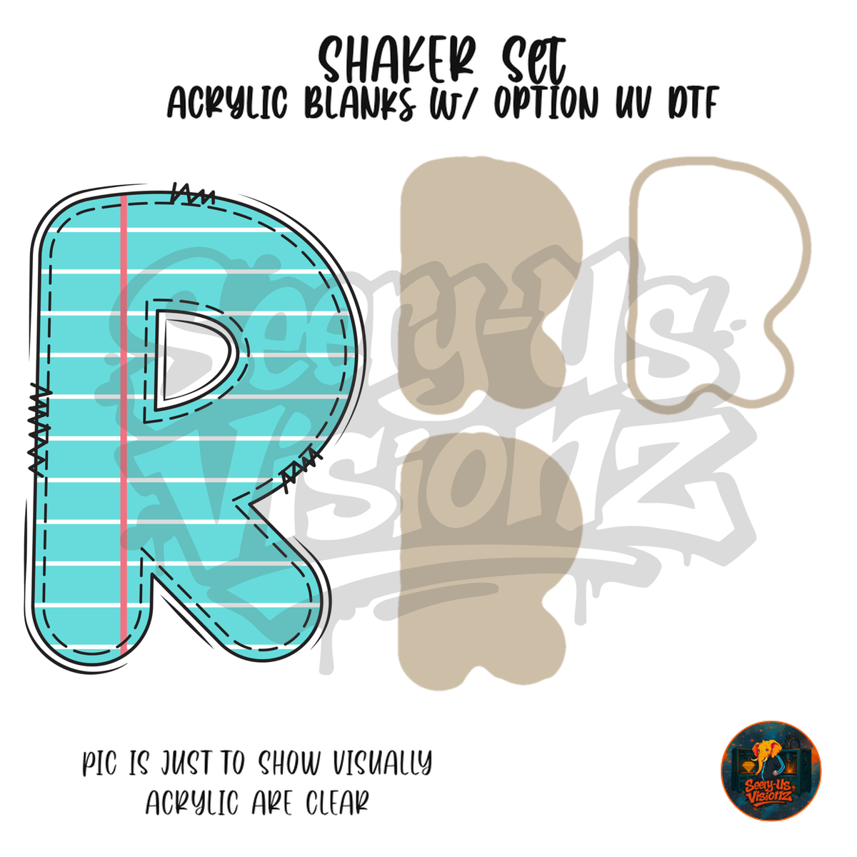 Letter R Teal Notebook Paper shaker set acrylic blanks