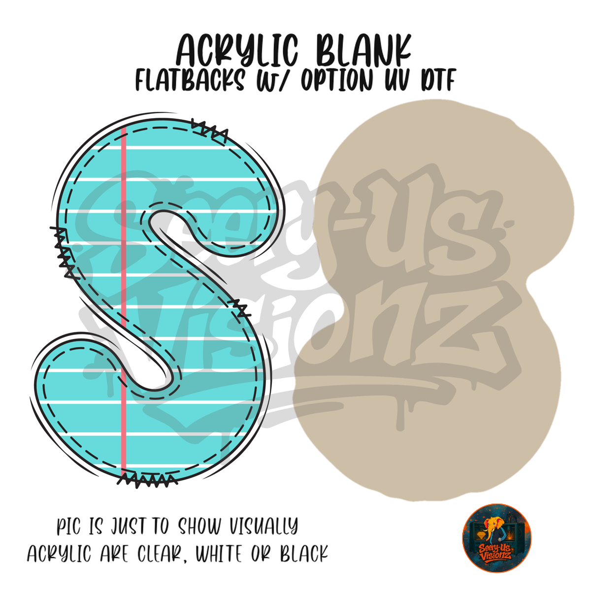 Letter S Teal Notebook Paper acrylic blank, Acrylic & UV DTF Print