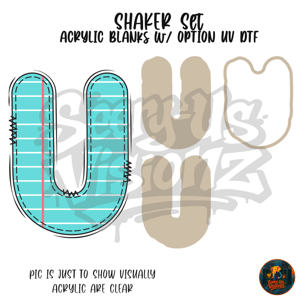 Letter U Teal Notebook Paper shaker set acrylic blanks