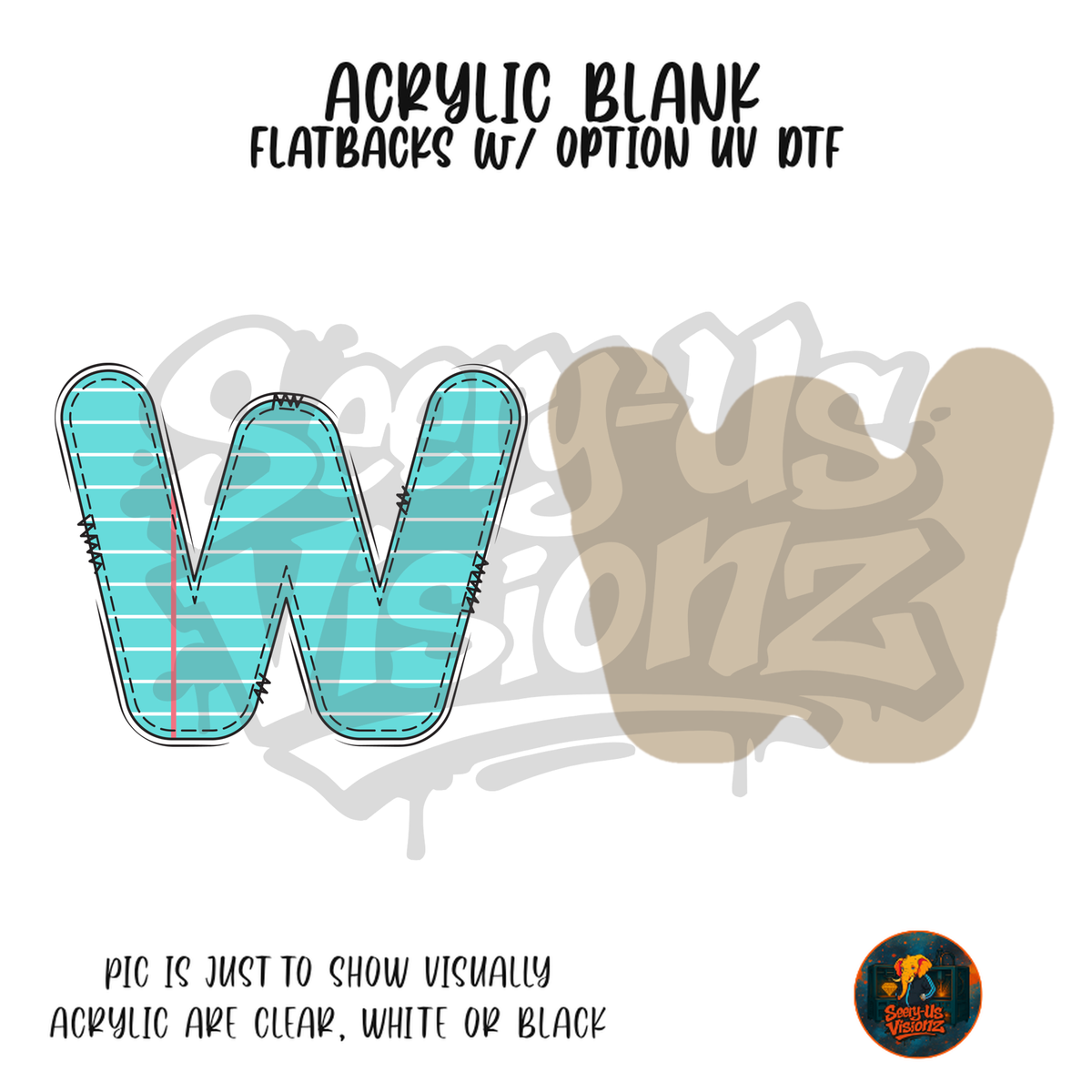 Letter W Teal Notebook Paper acrylic blank, Acrylic & UV DTF Print