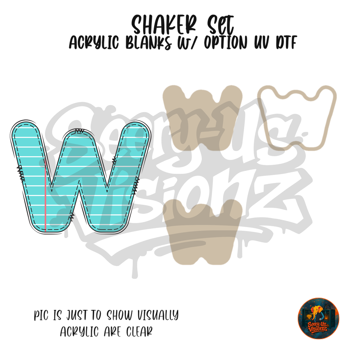 Letter W Teal Notebook Paper shaker set acrylic blanks