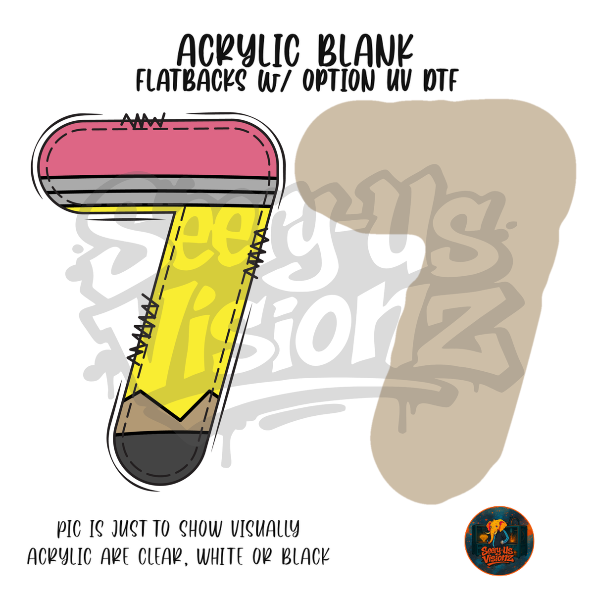 Number 7 Yellow Pencil acrylic blank, Acrylic & UV DTF Print