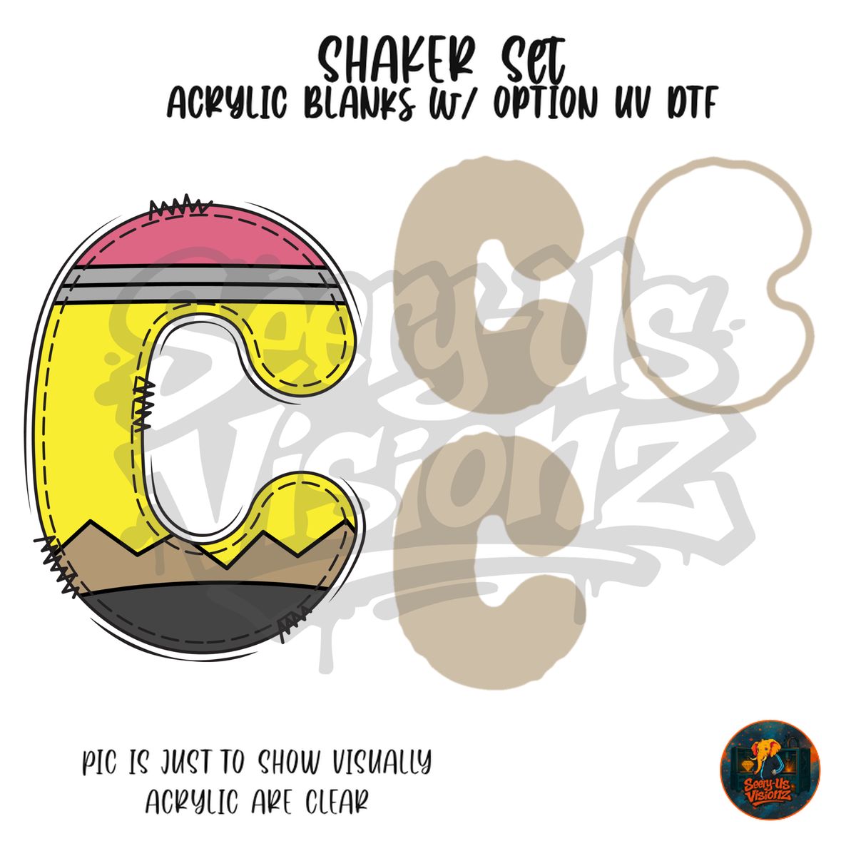 Letter C Yellow Pencil shaker set acrylic blanks
