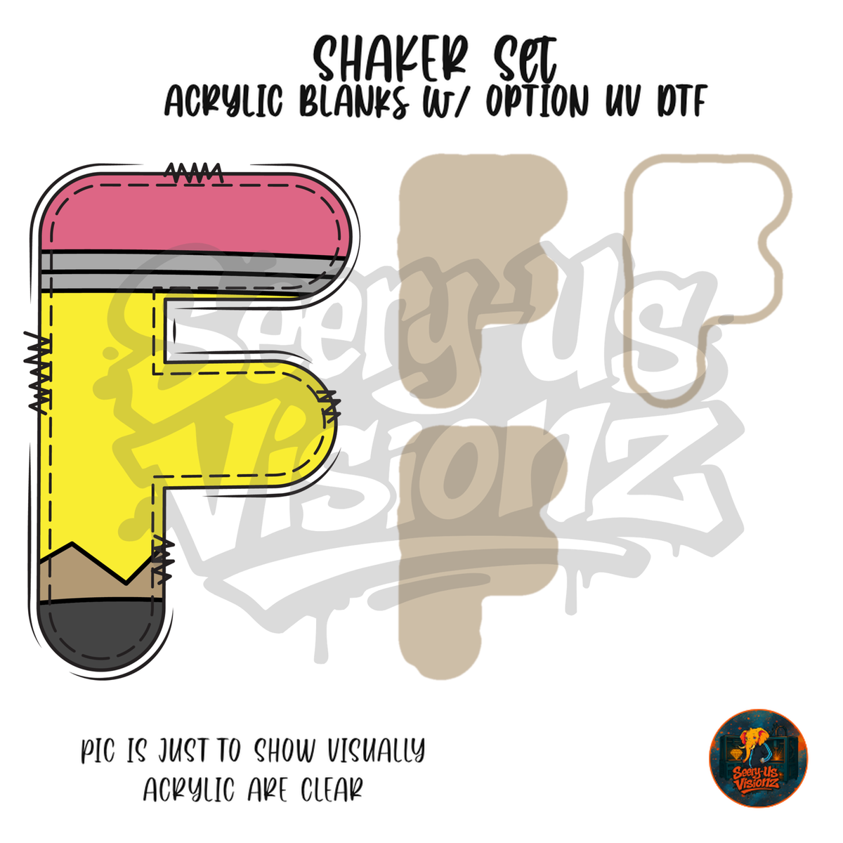 Letter F Yellow Pencil shaker set acrylic blanks