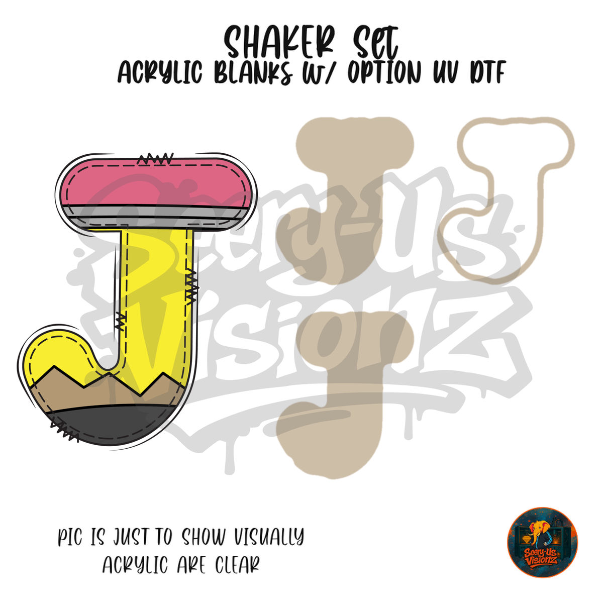Letter J Yellow Pencil shaker set acrylic blanks