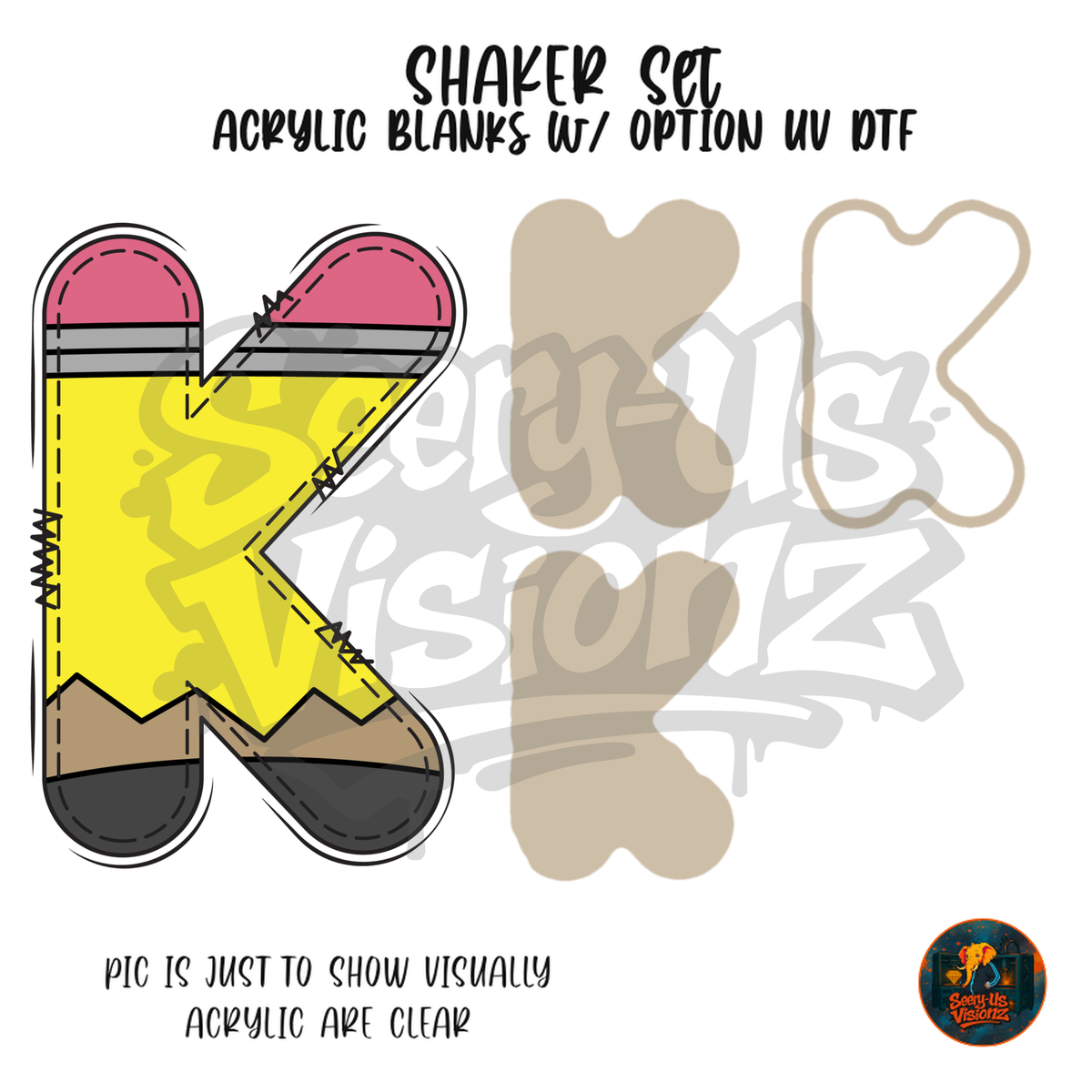 Letter K Yellow Pencil shaker set acrylic blanks