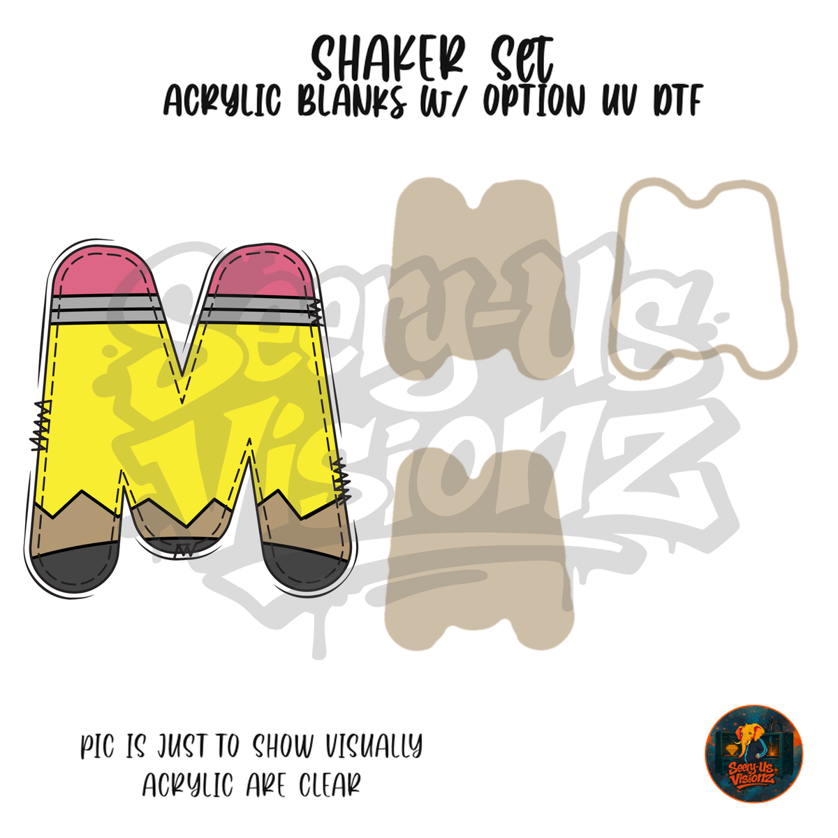 Letter M Yellow Pencil shaker set acrylic blanks