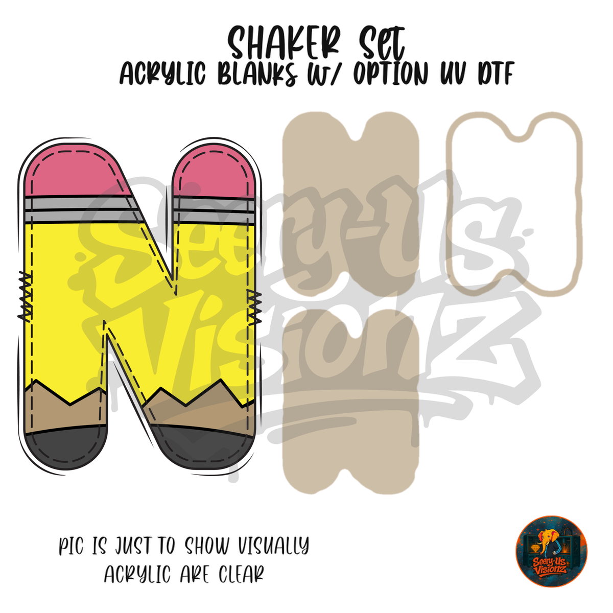 Letter N Yellow Pencil shaker set acrylic blanks