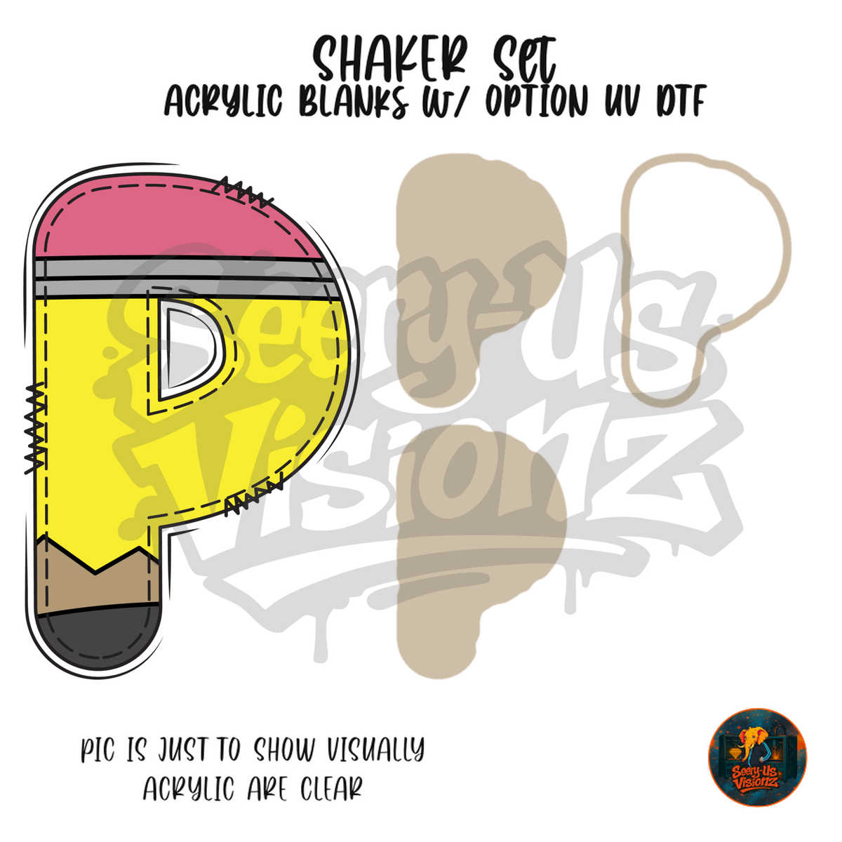 Letter P Yellow Pencil shaker set acrylic blanks