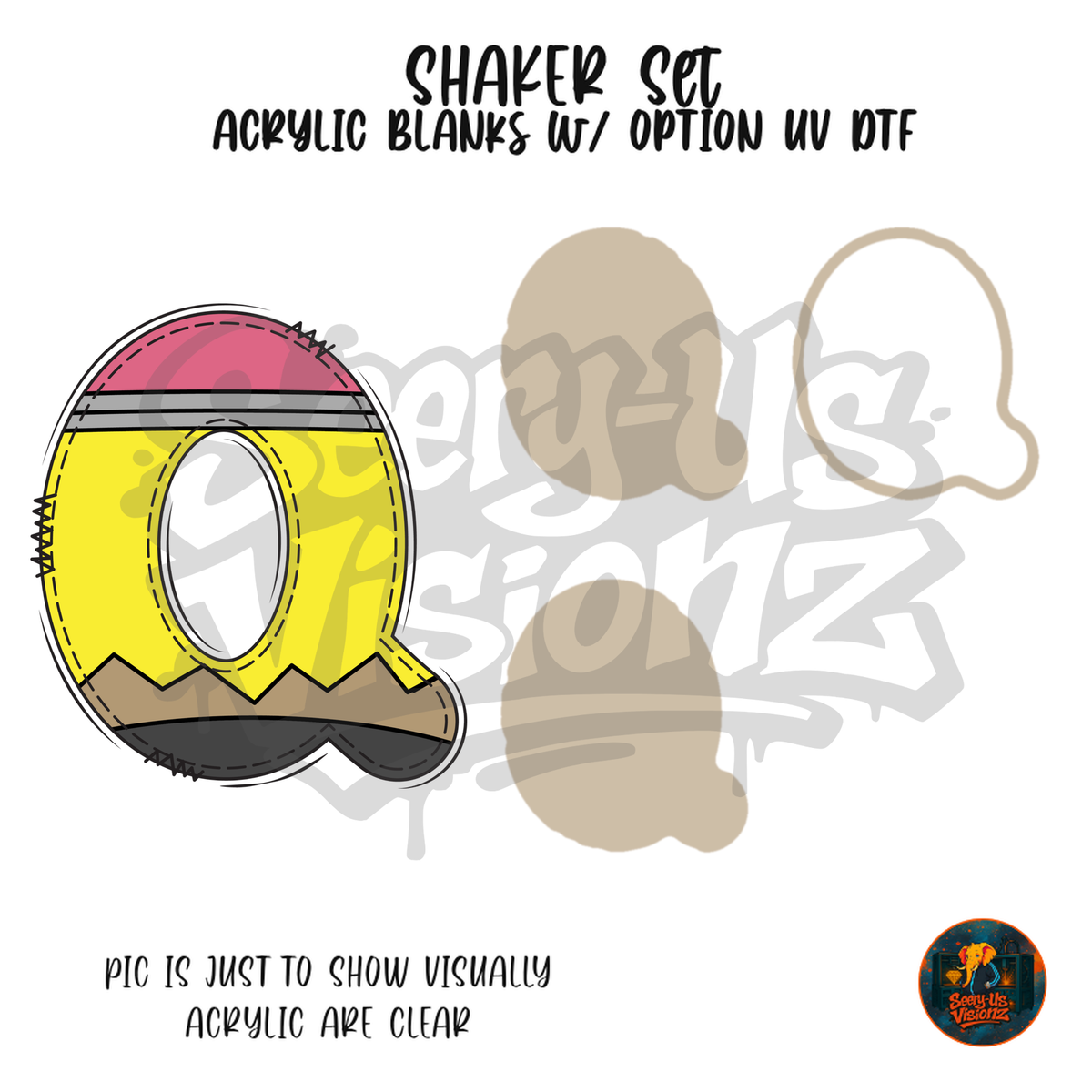 Letter Q Yellow Pencil shaker set acrylic blanks