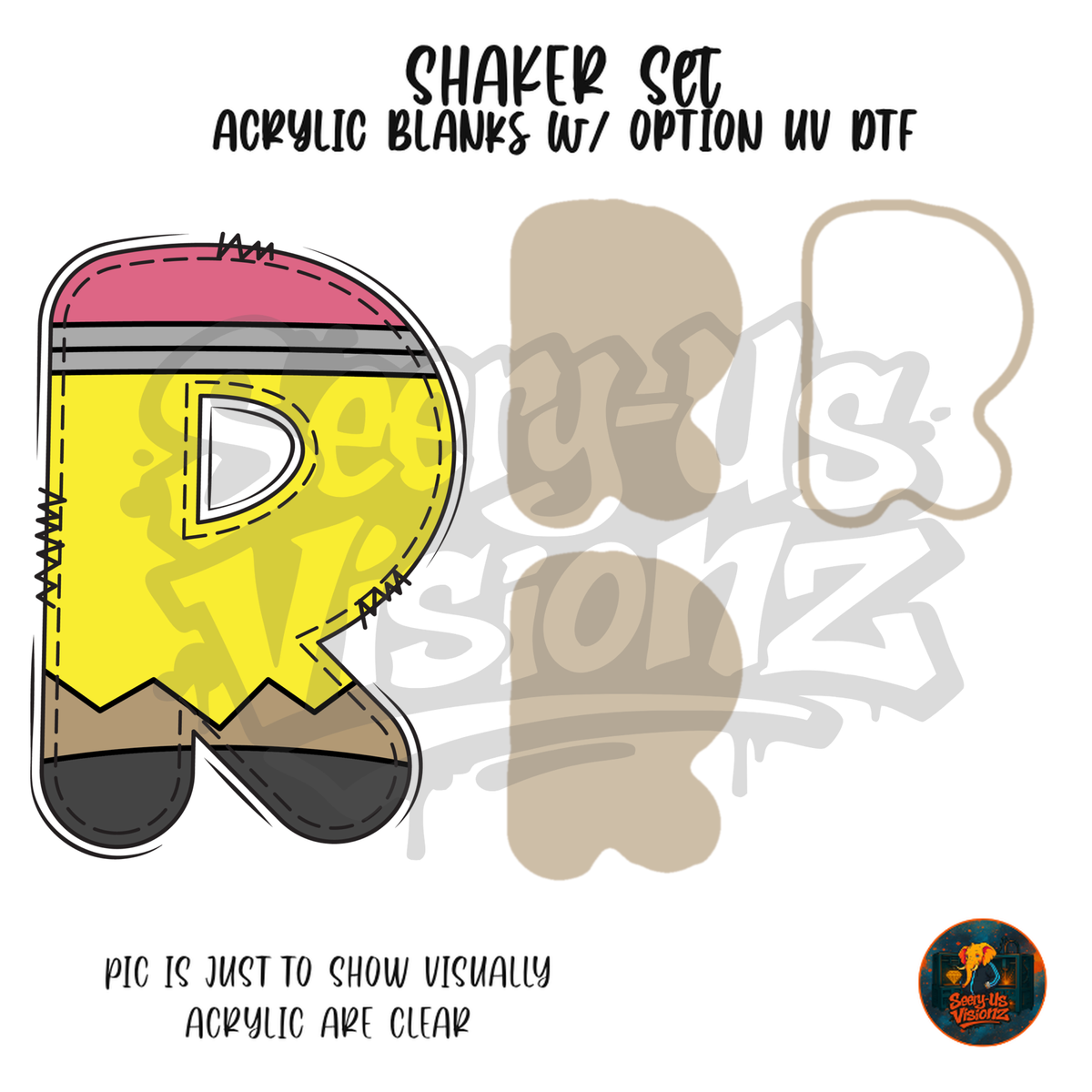 Letter R Yellow Pencil shaker set acrylic blanks