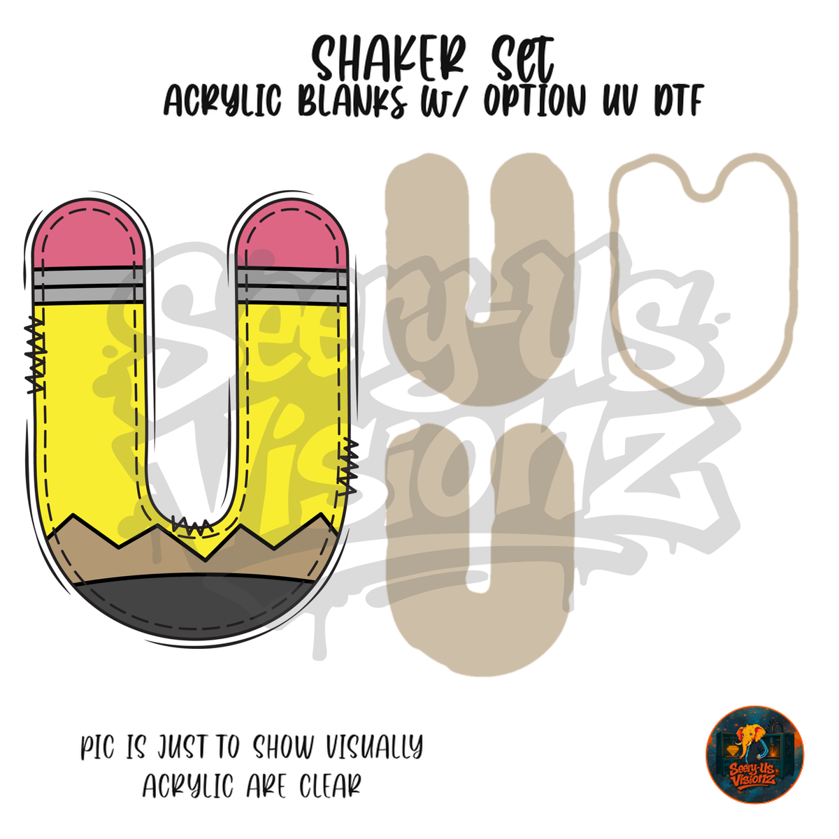 Letter U Yellow Pencil shaker set acrylic blanks