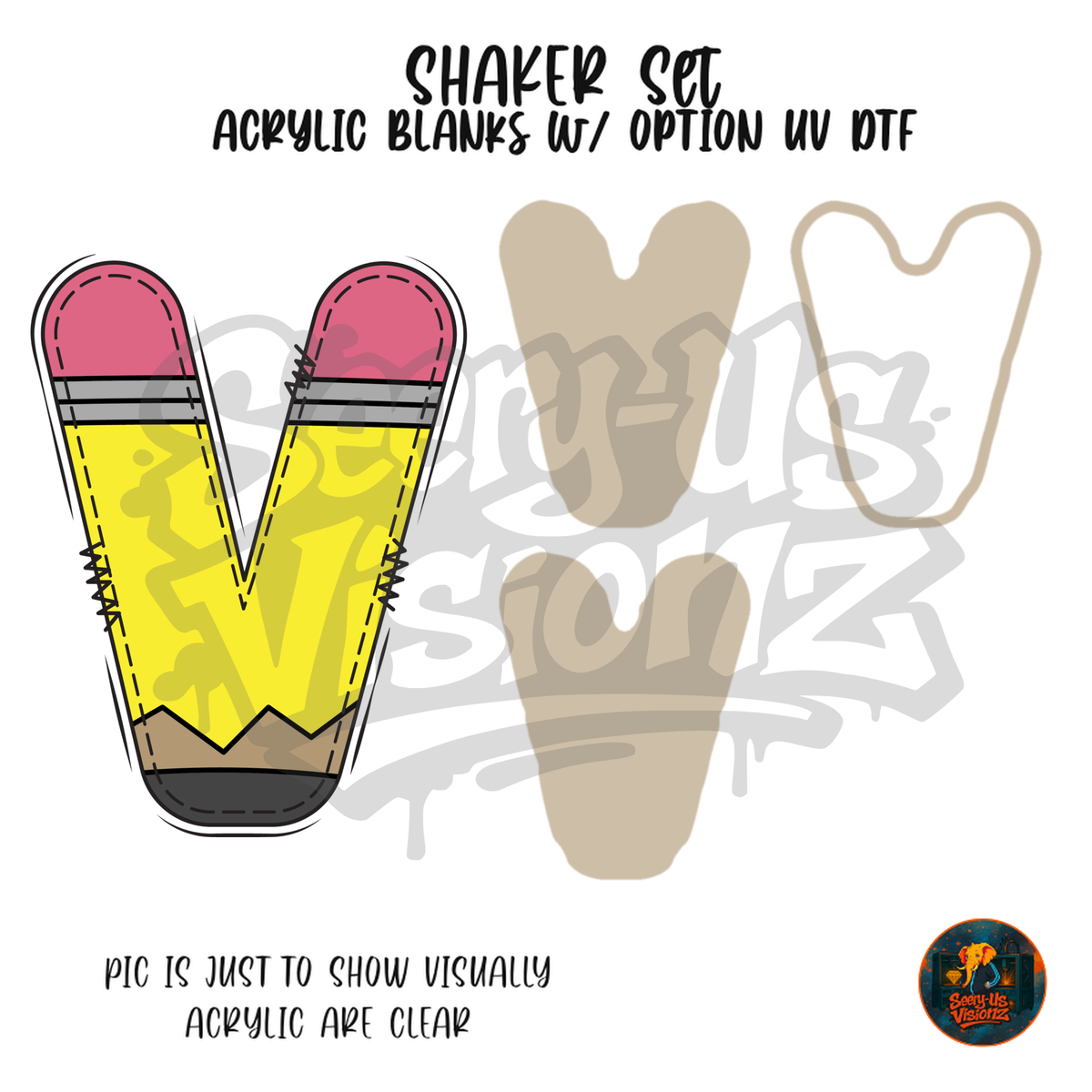 Letter V Yellow Pencil shaker set acrylic blanks