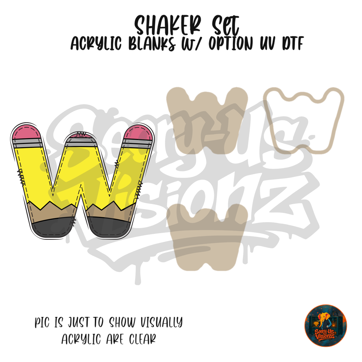 Letter W Yellow Pencil shaker set acrylic blanks