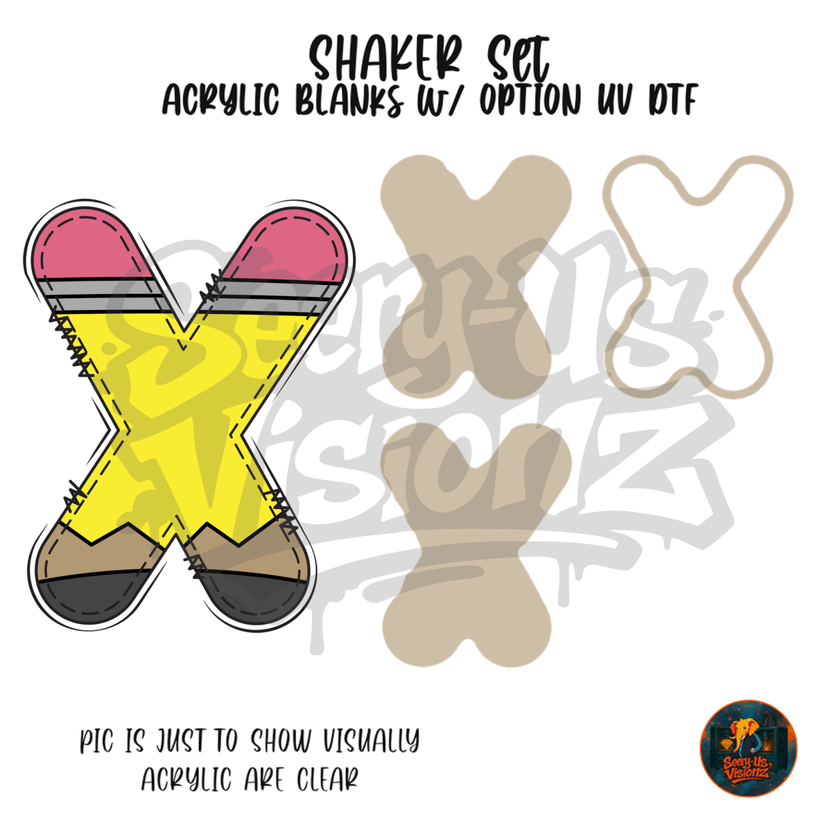 Letter X Yellow Pencil shaker set acrylic blanks