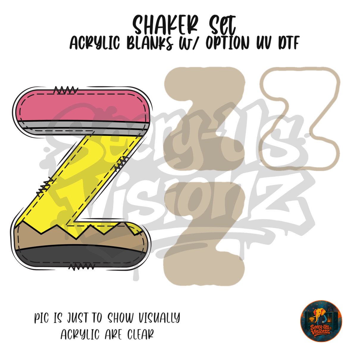 Letter Z Yellow Pencil shaker set acrylic blanks