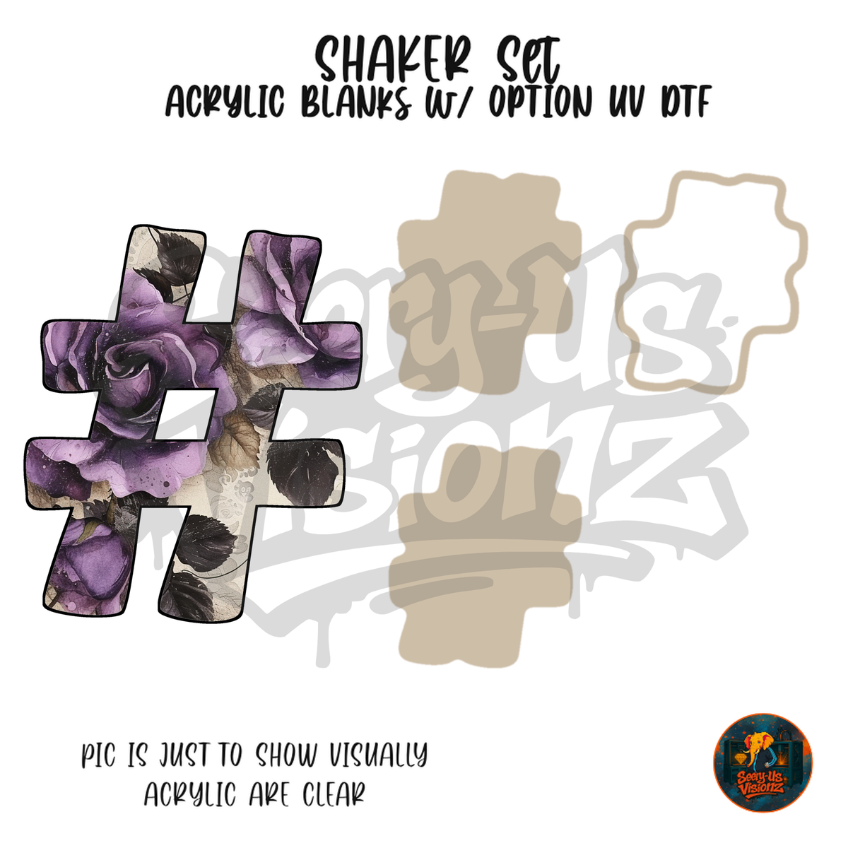 Hashtag Symbol Purple Rose shaker set acrylic blanks