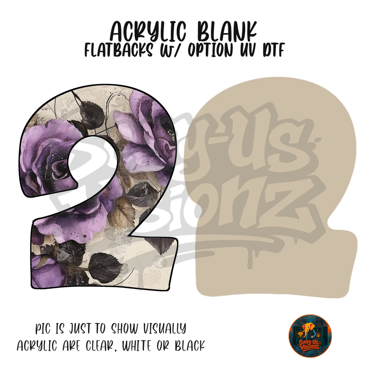 Number 2 Purple Rose acrylic blank, Acrylic & UV DTF Print