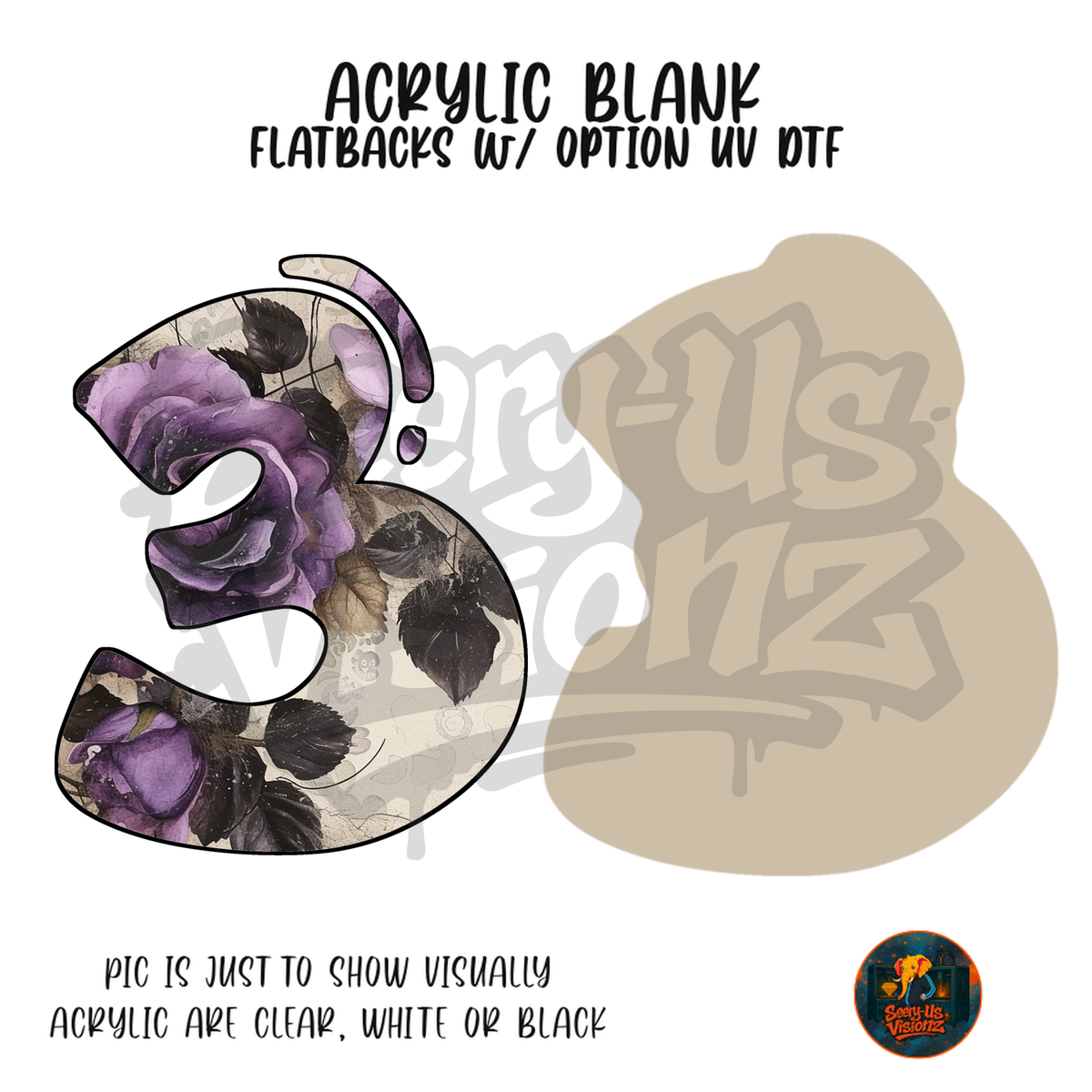 Number 3 Purple Rose acrylic blank, Acrylic & UV DTF Print