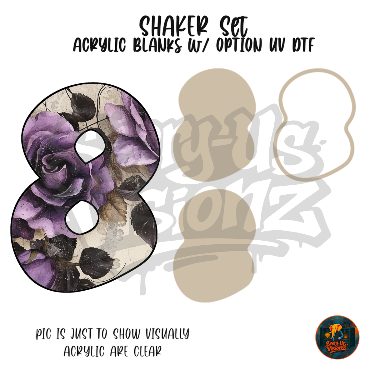 Number 8 Purple Rose shaker set acrylic blanks