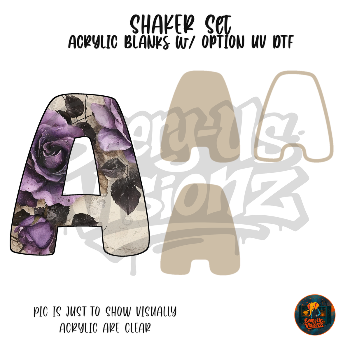 Letter A Purple Rose shaker set acrylic blanks