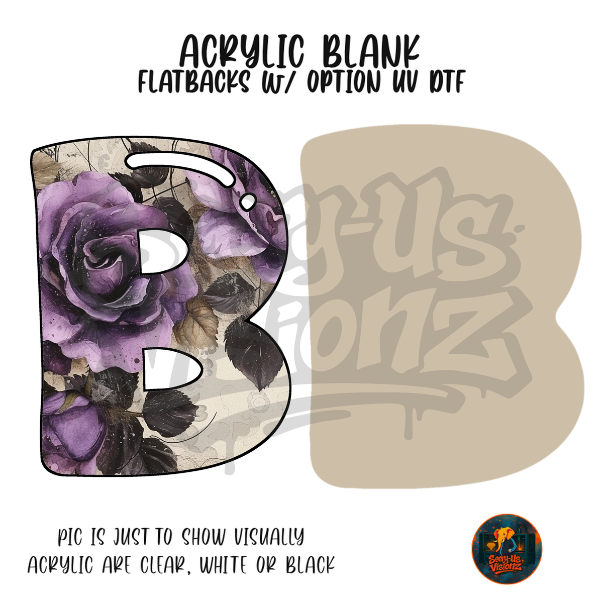 Letter B Purple Rose acrylic blank, Acrylic & UV DTF Print