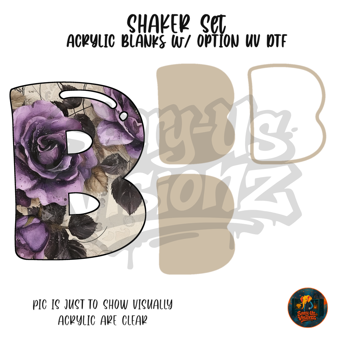 Letter B Purple Rose shaker set acrylic blanks