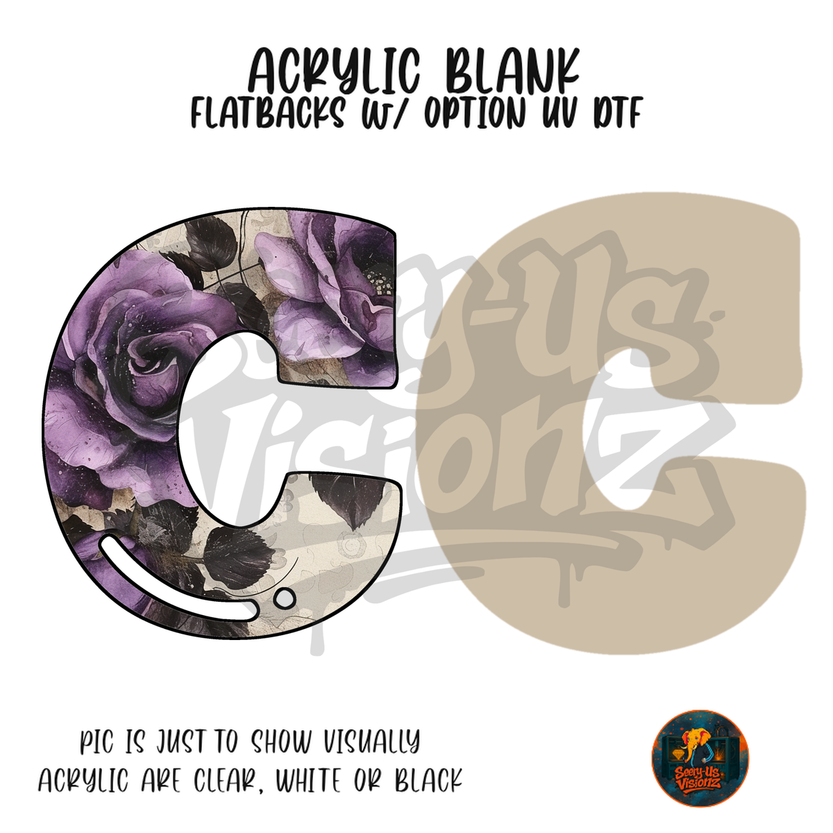 Letter C Purple Rose acrylic blank, Acrylic & UV DTF Print
