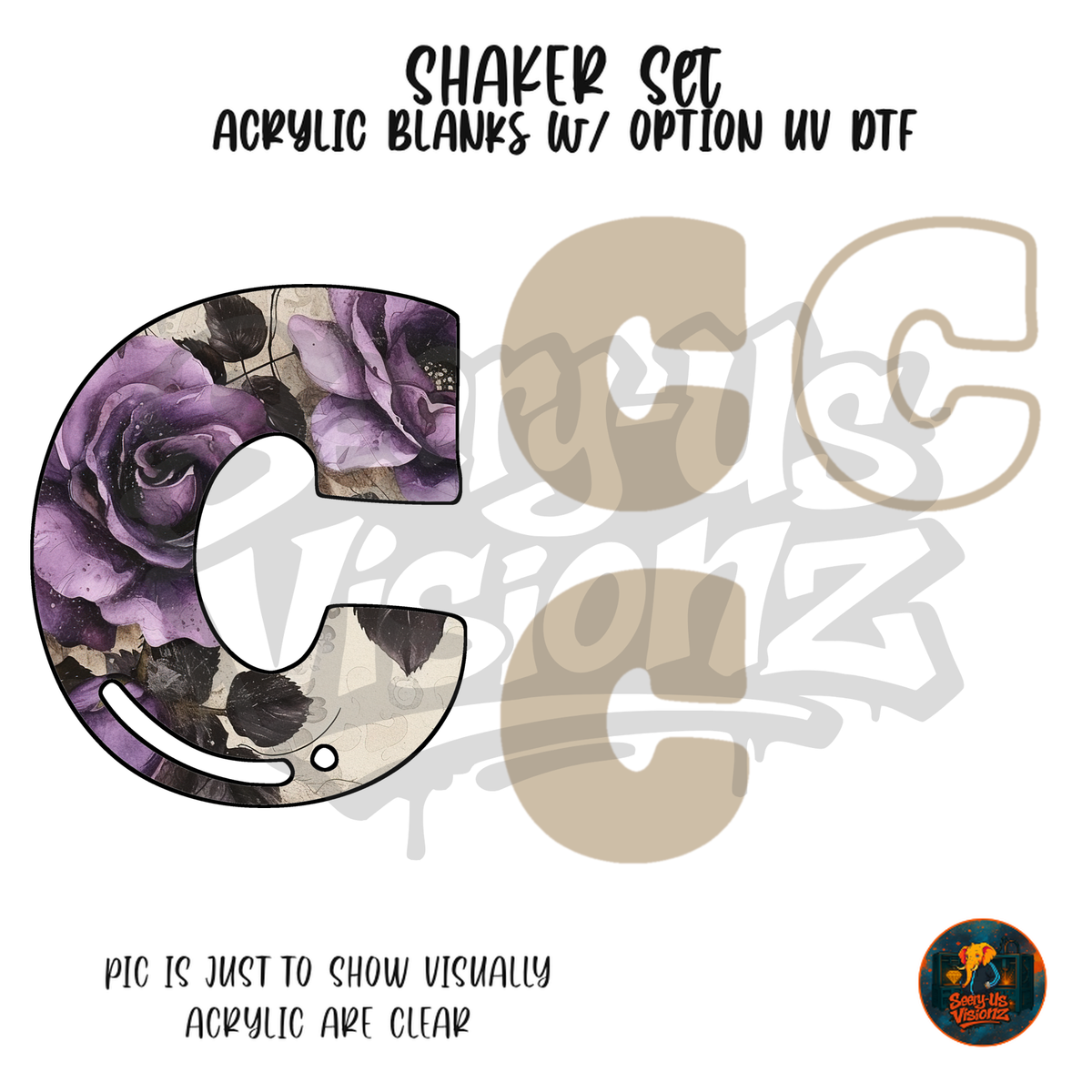 Letter C Purple Rose shaker set acrylic blanks