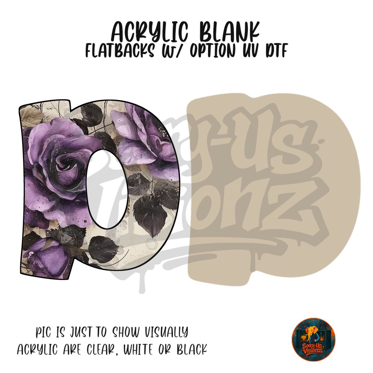 Letter D Purple Rose acrylic blank, Acrylic & UV DTF Print