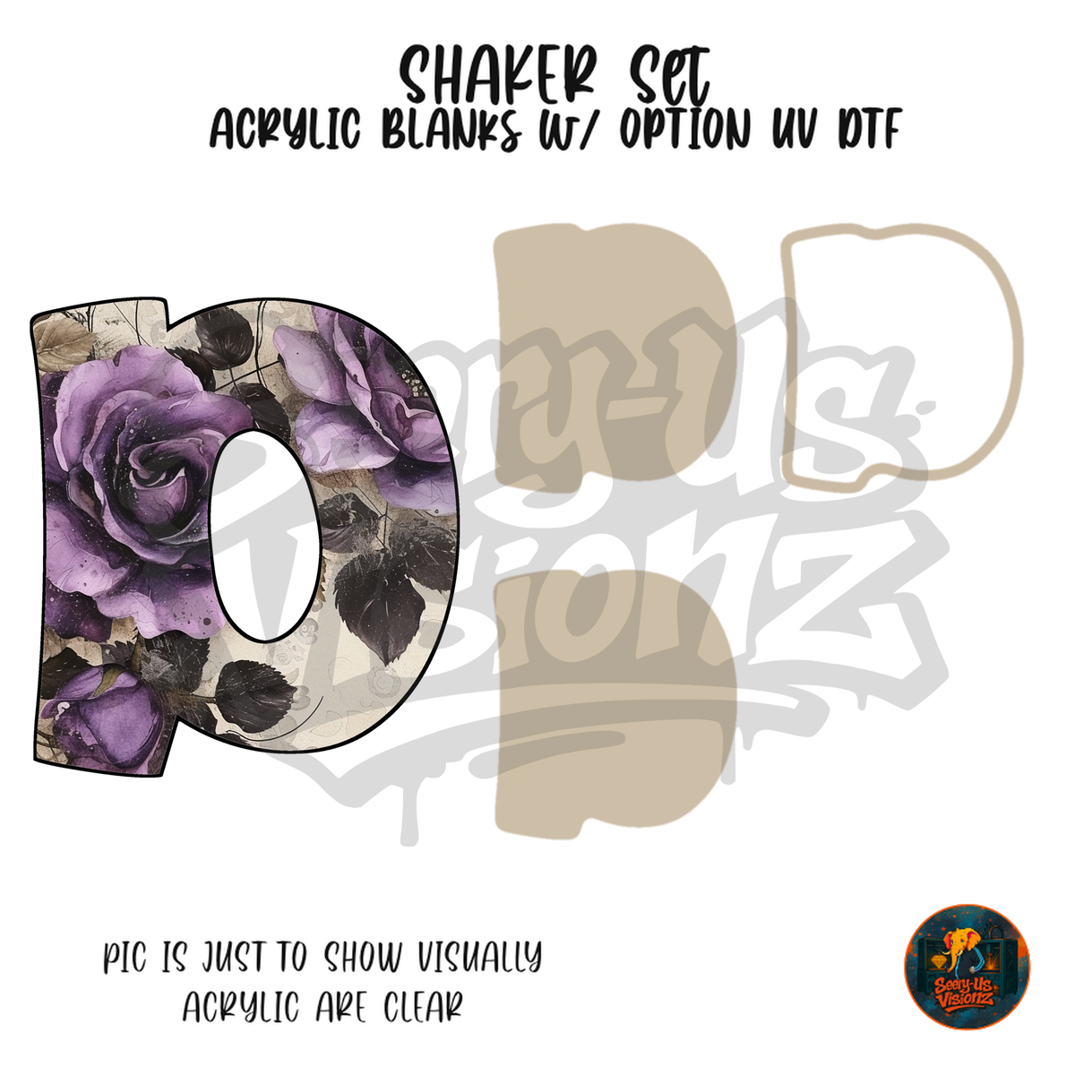Letter D Purple Rose shaker set acrylic blanks