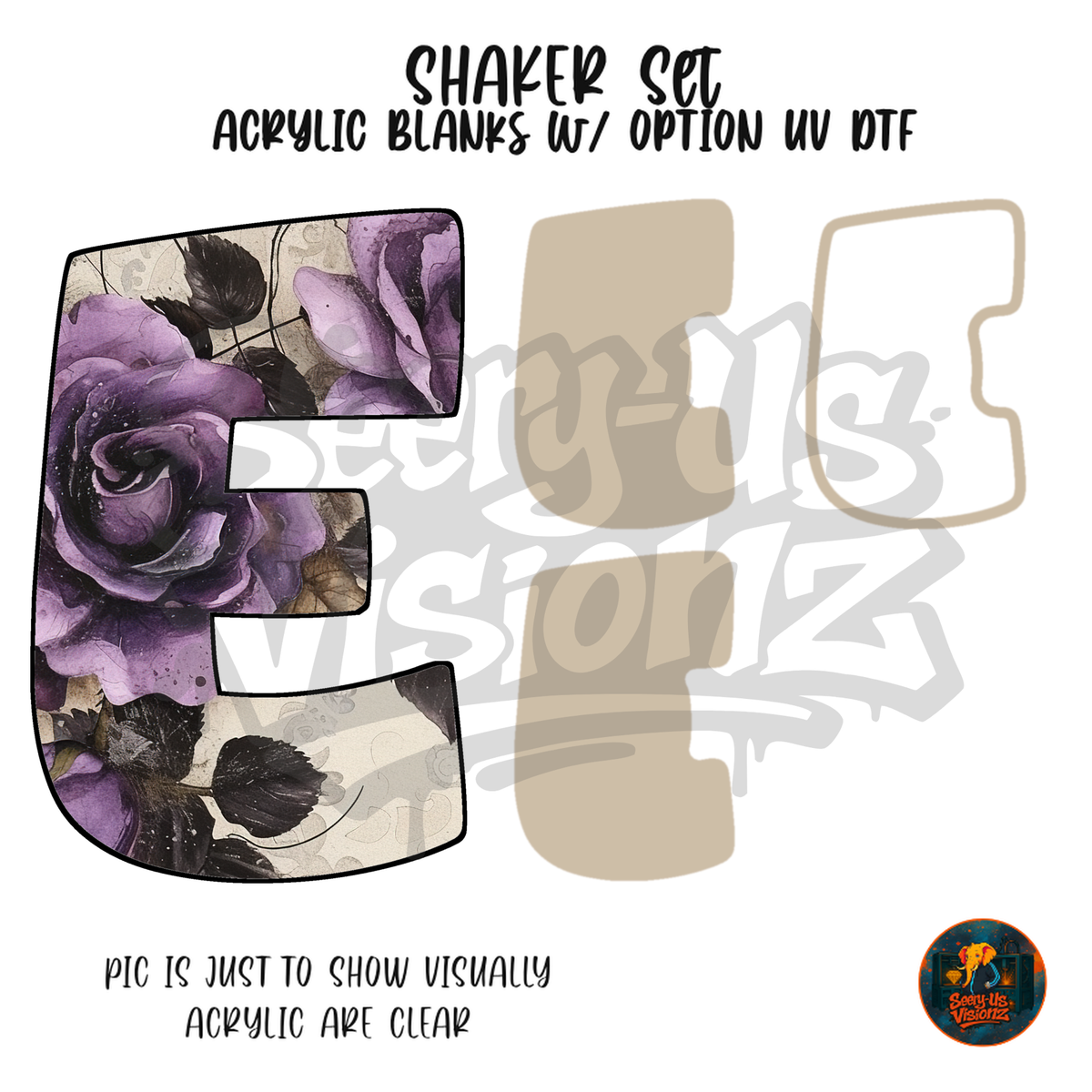 Letter E Purple Rose shaker set acrylic blanks