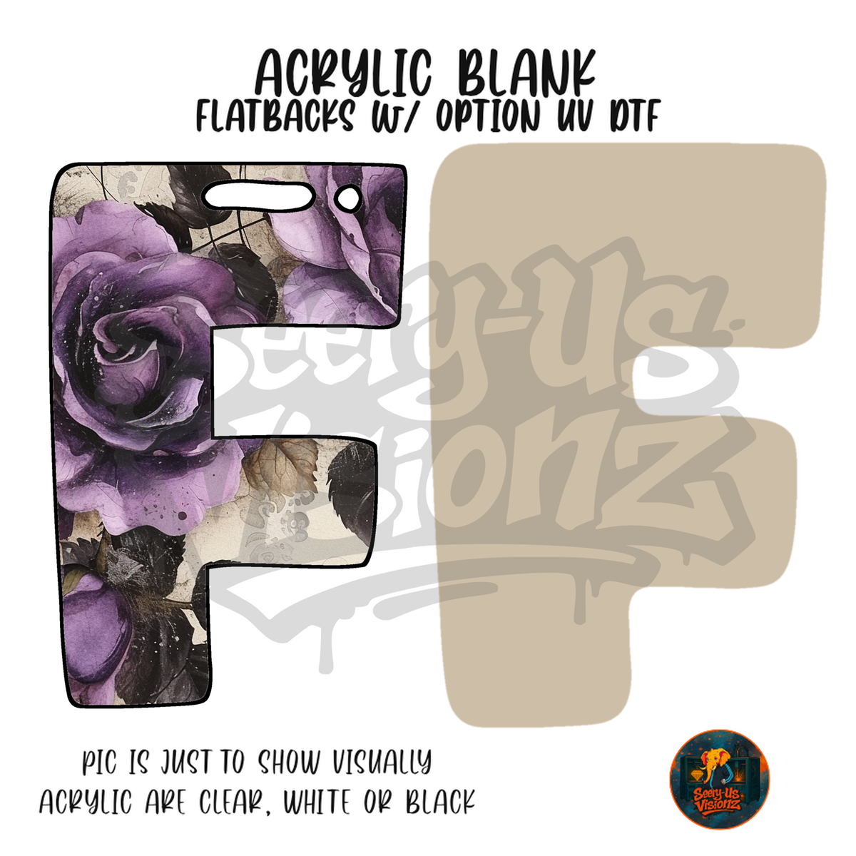 Letter F Purple Rose acrylic blank, Acrylic & UV DTF Print