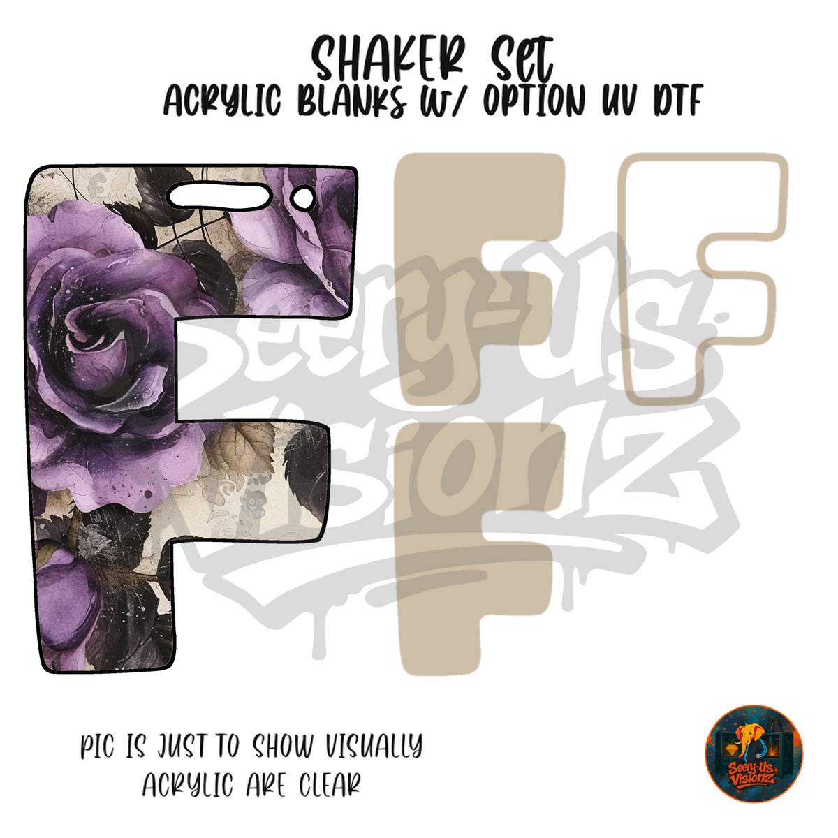 Letter F Purple Rose shaker set acrylic blanks