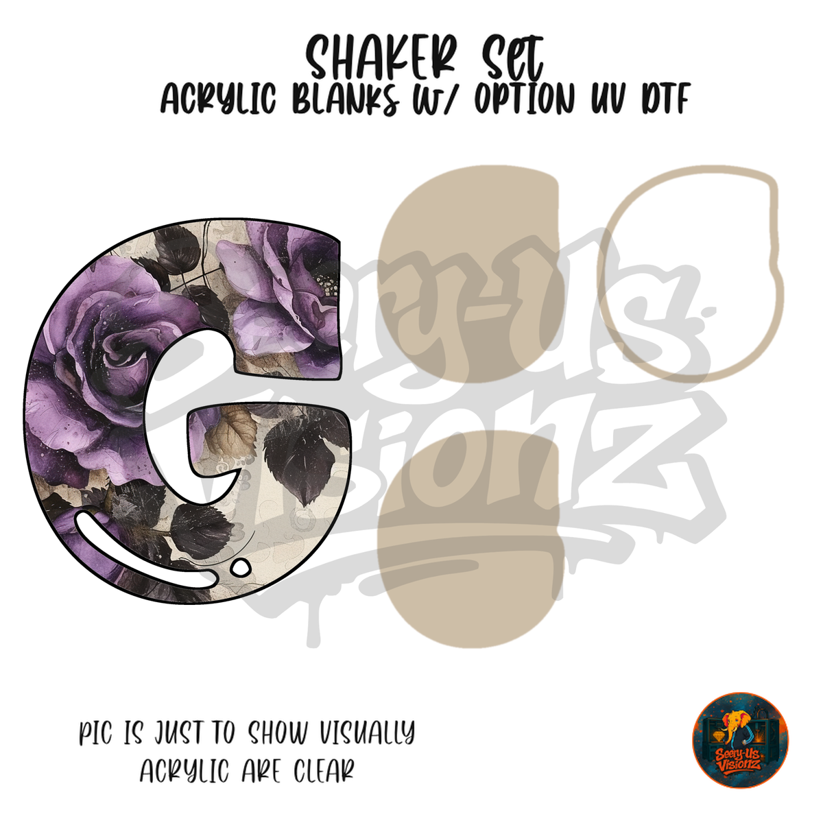 Letter G Purple Rose shaker set acrylic blanks