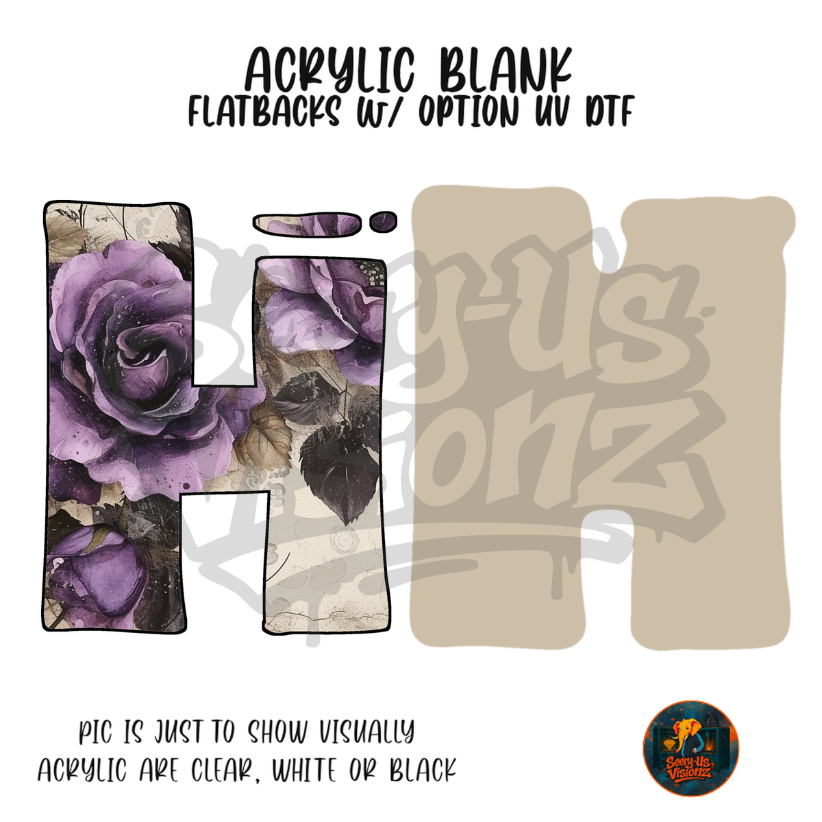 Letter H Purple Rose acrylic blank, Acrylic & UV DTF Print