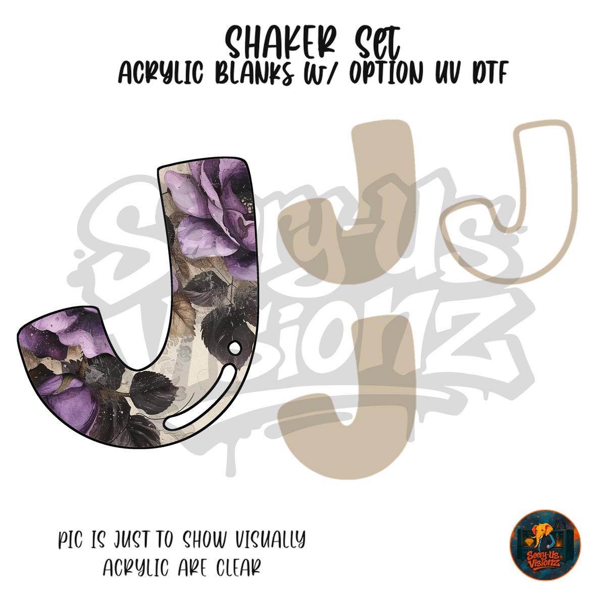 Letter J Purple Rose shaker set acrylic blanks