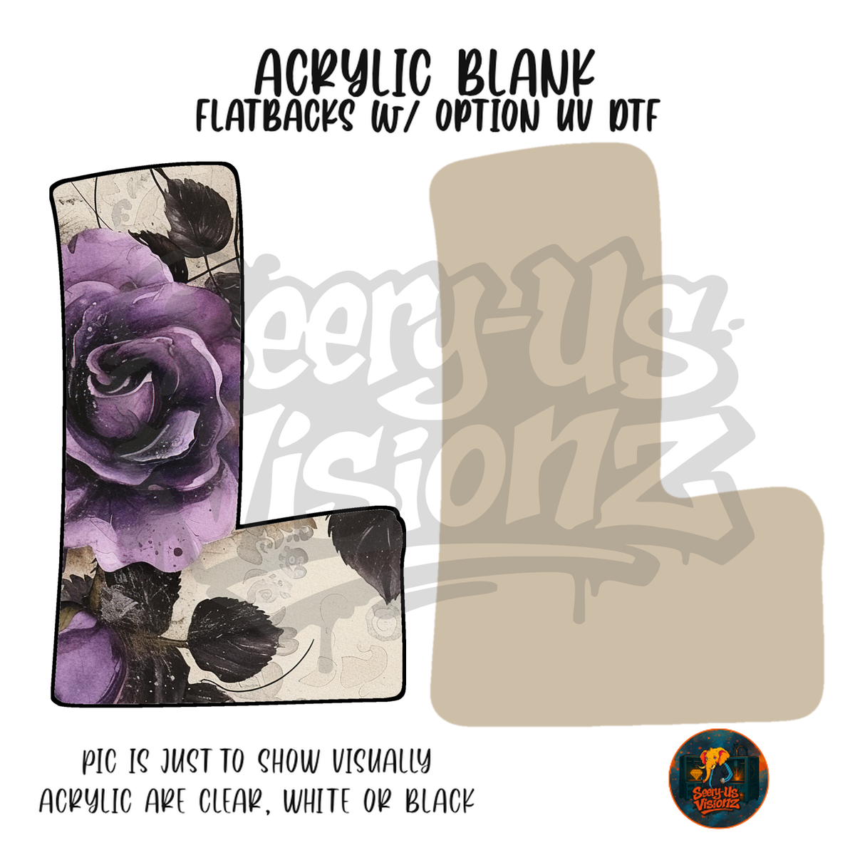 Letter L Purple Rose acrylic blank, Acrylic & UV DTF Print