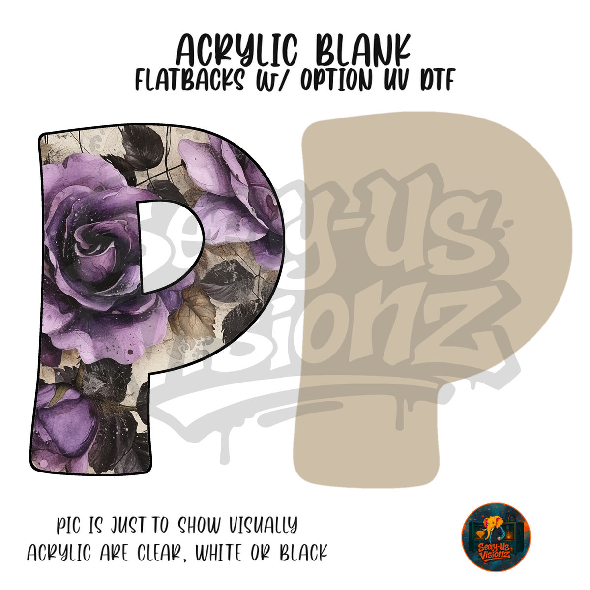 Letter P Purple Rose acrylic blank, Acrylic & UV DTF Print