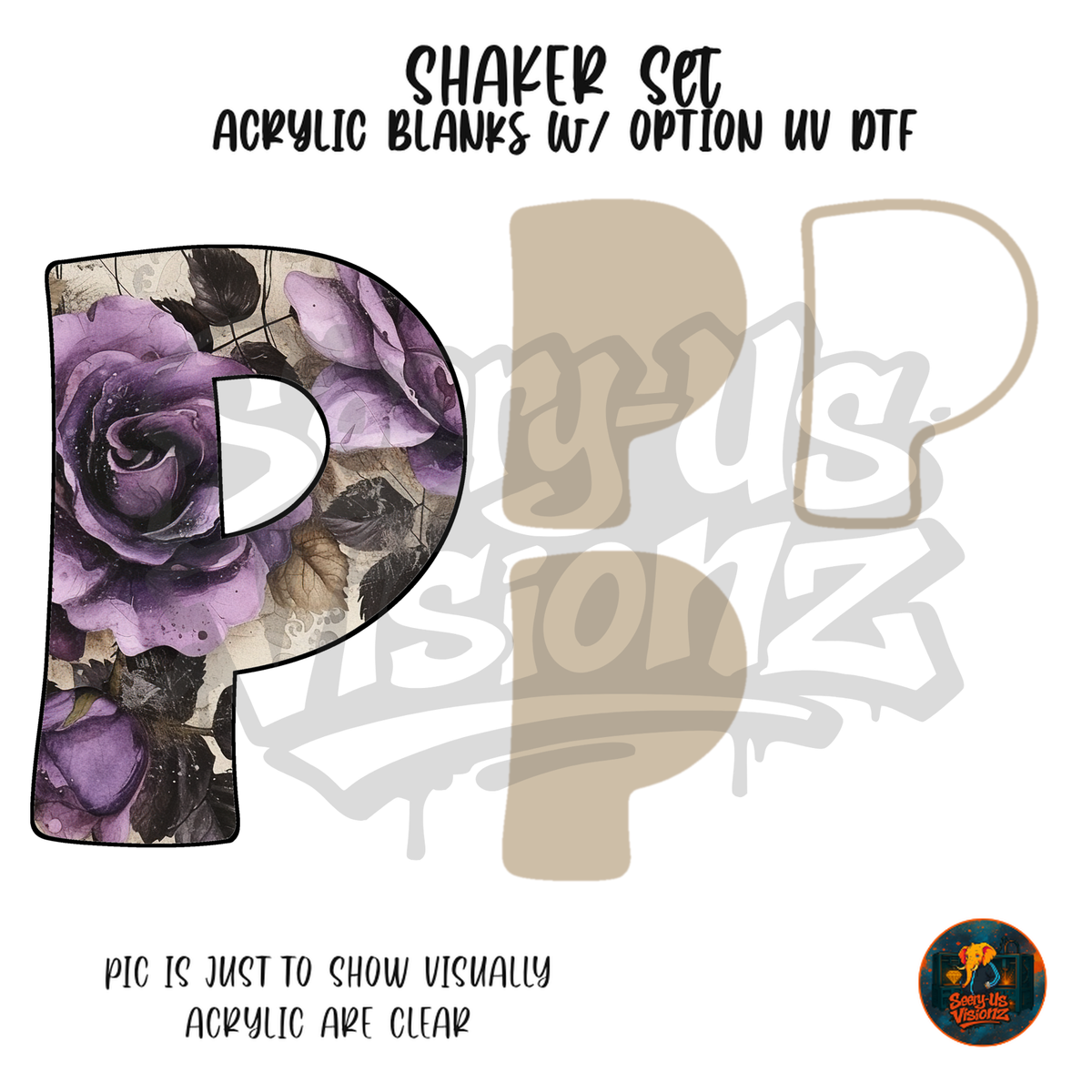 Letter P Purple Rose shaker set acrylic blanks