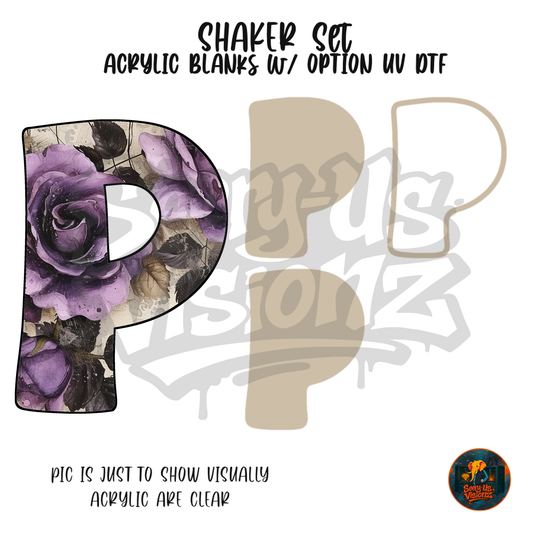 Letter P Purple Rose shaker set acrylic blanks