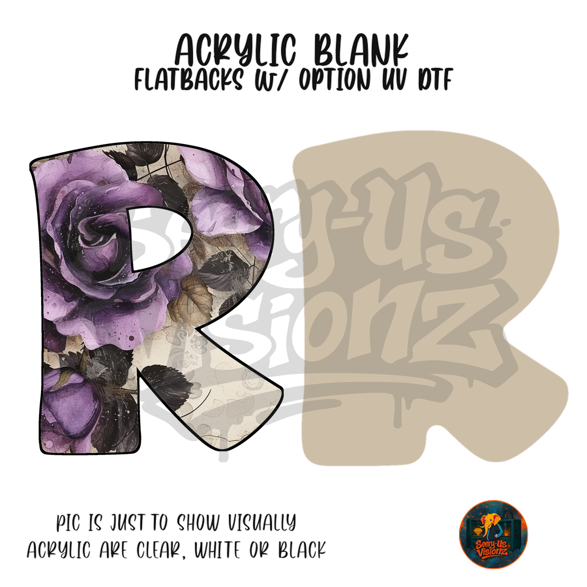 Letter R Purple Rose acrylic blank, Acrylic & UV DTF Print