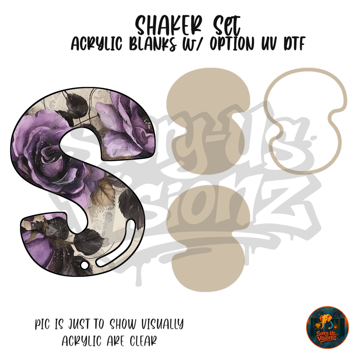 Letter S Purple Rose shaker set acrylic blanks