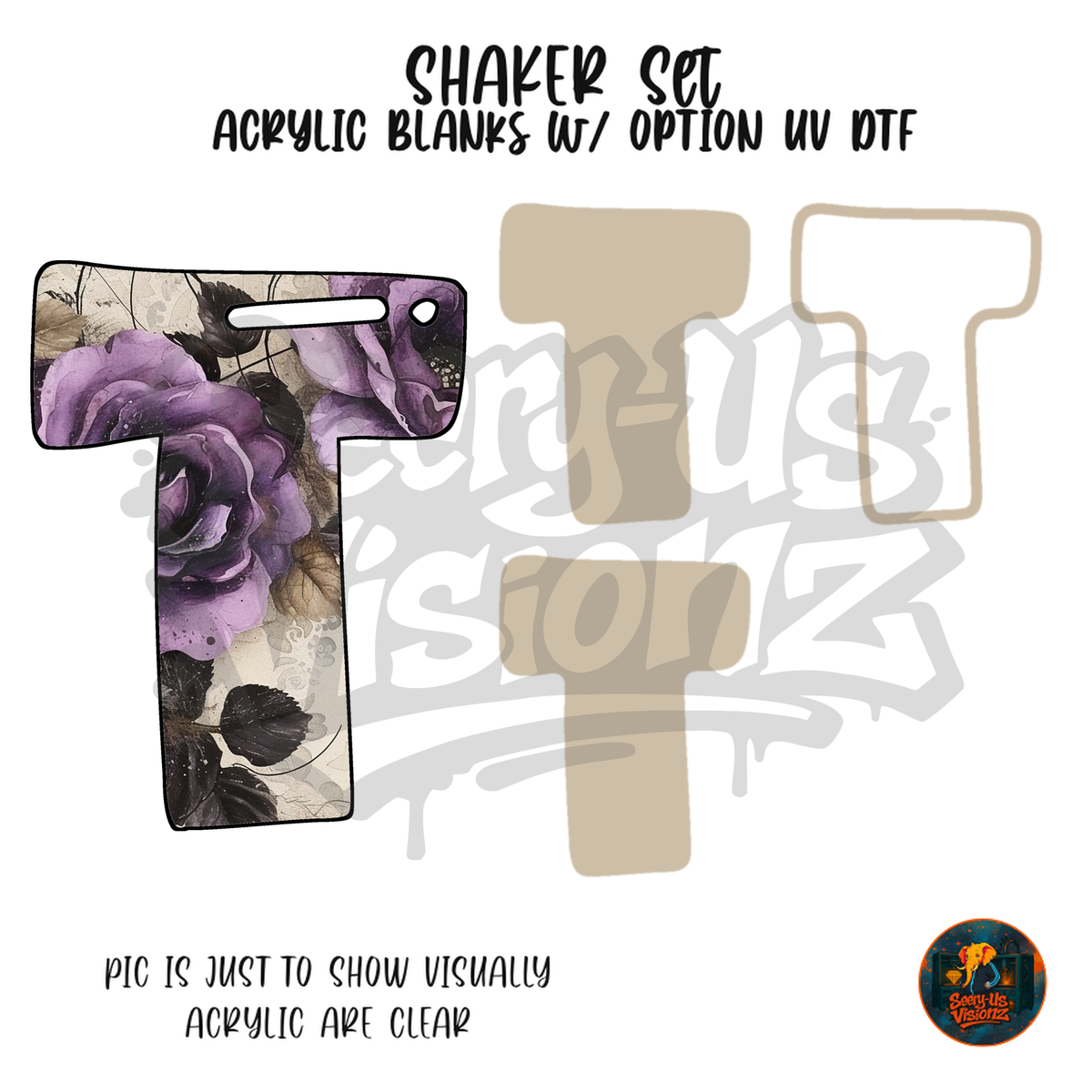 Letter T Purple Rose shaker set acrylic blanks