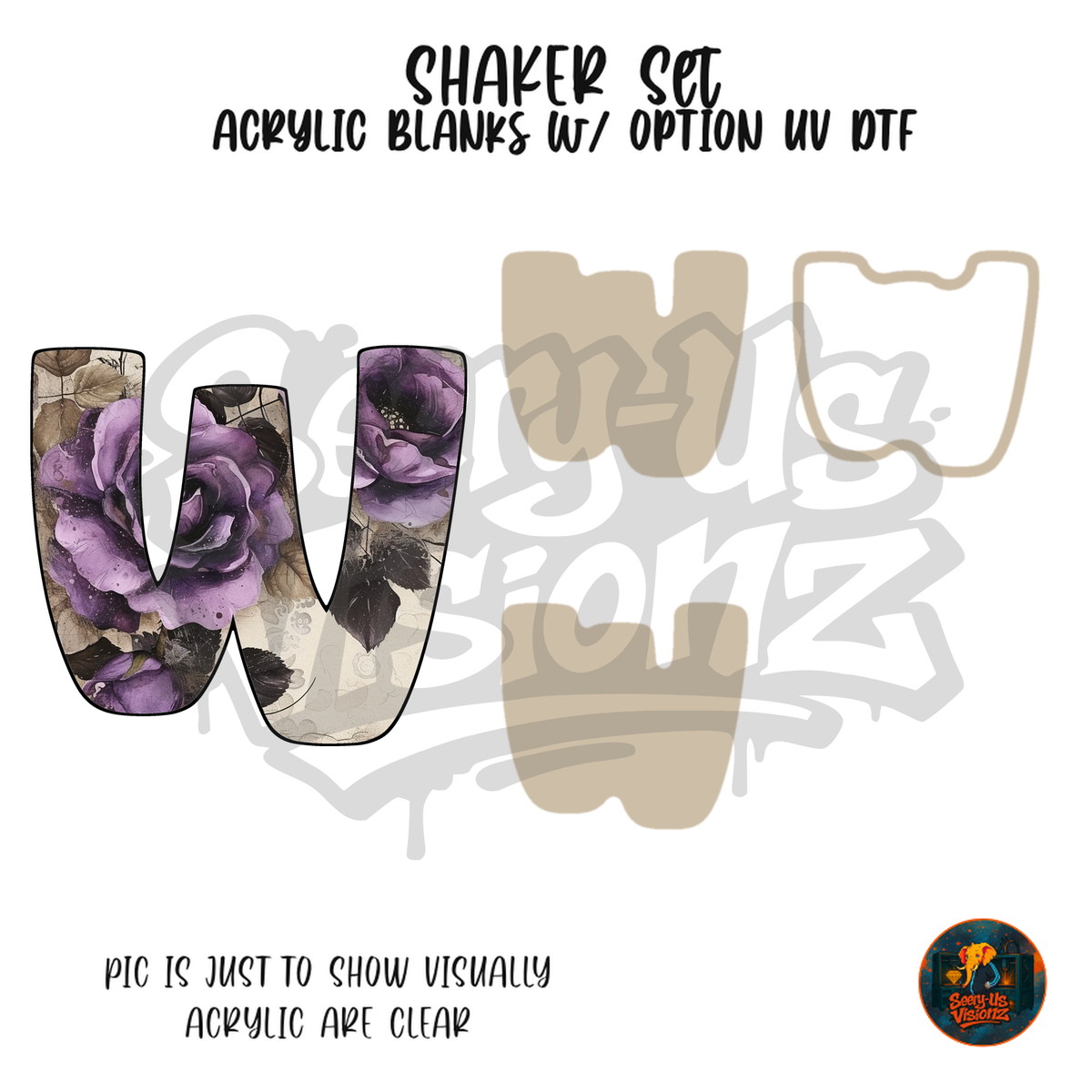 Letter W Purple Rose shaker set acrylic blanks