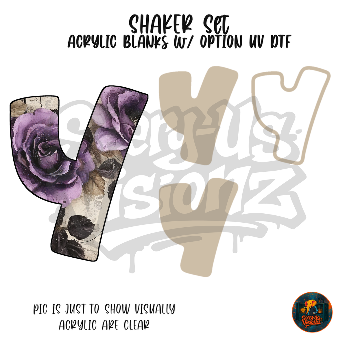 Letter Y Purple Rose shaker set acrylic blanks
