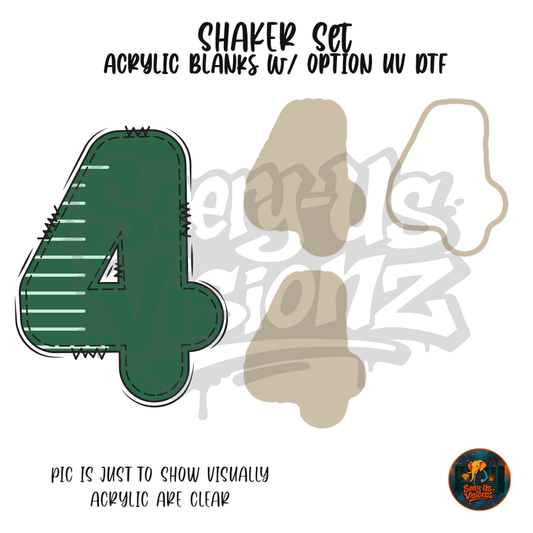 Number 4 Green Stitched Stripe shaker set acrylic blanks
